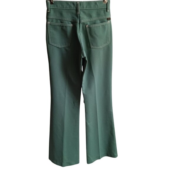 26x33 Vintage 70's Pants Farah Mens Avocado Green Polyester Bootcut Stretch Knit - Picture 2 of 7